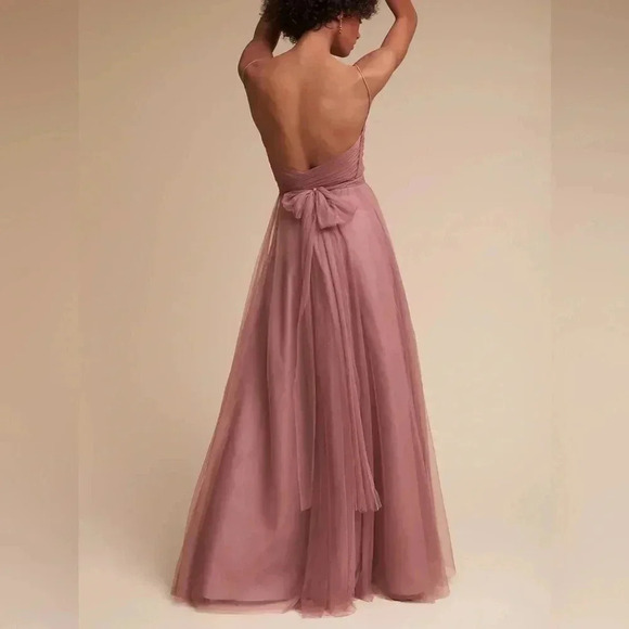 Waters BHLDN Tinsley Dress Rosey Mauve Tulle Sleeveless Bridesmaid Bow Size 0 - Picture 3 of 15